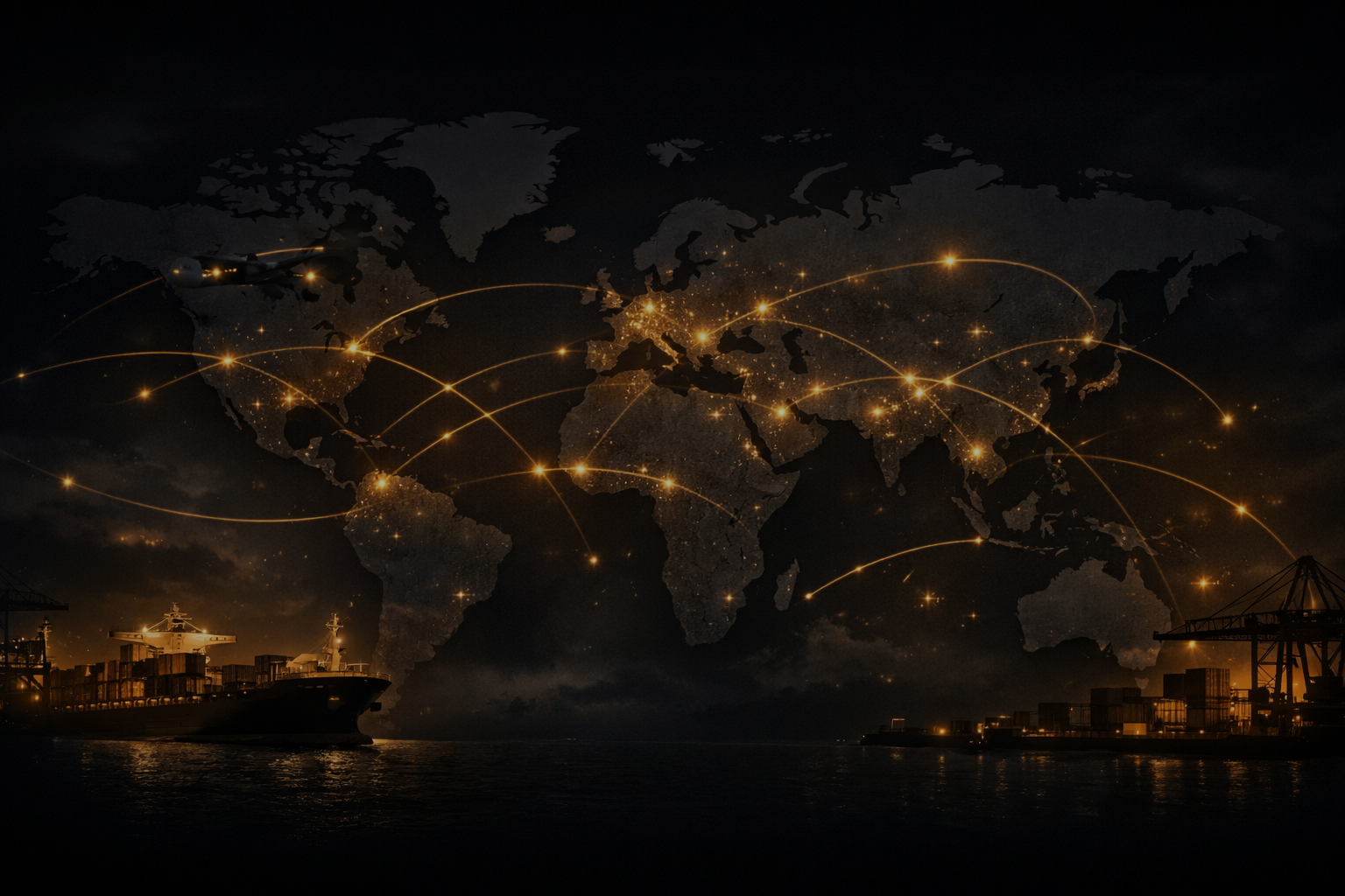 Mapa global com conexões logísticas